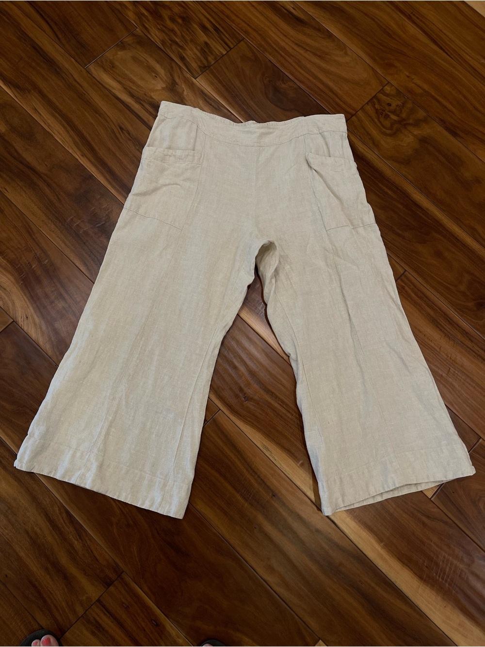 Ivy Jane 100% Linen pants Oatmeal wide leg Woman L  summer boho slouch pocket